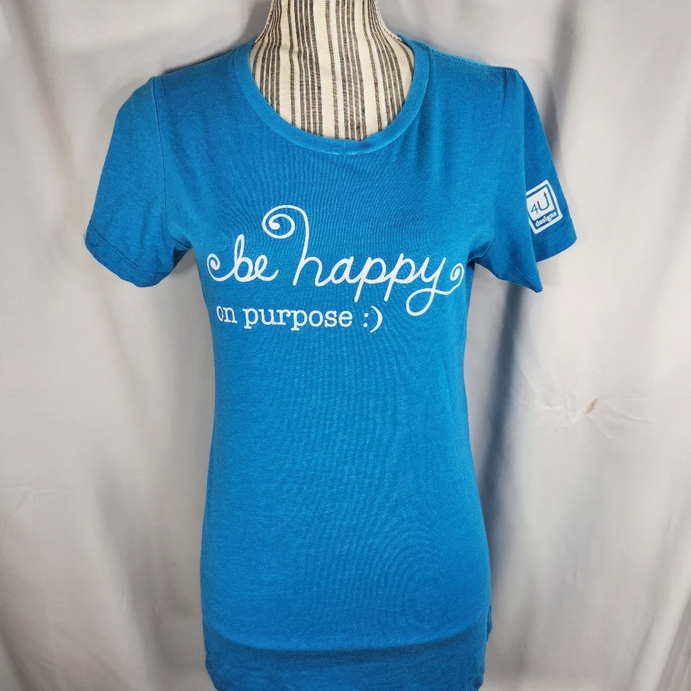 Next Level Apparel Designs Inspire 4 U Blue Be Happy Short Sleeve Tee Size Large